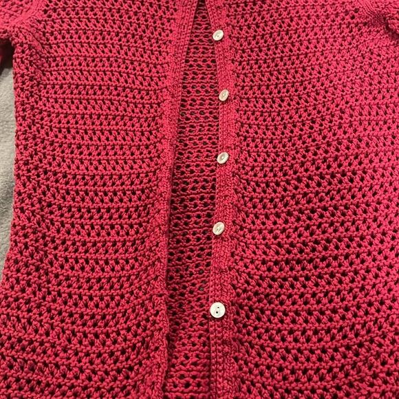Eddie Bauer large crochet knitted sweater cardigan, women’s dark pink - Picture 3 of 5